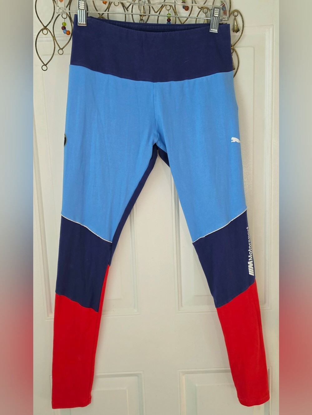 Puma X BMW MotoSports Leggings Womens S Light Blue Navy Red Colorblock Streetwar